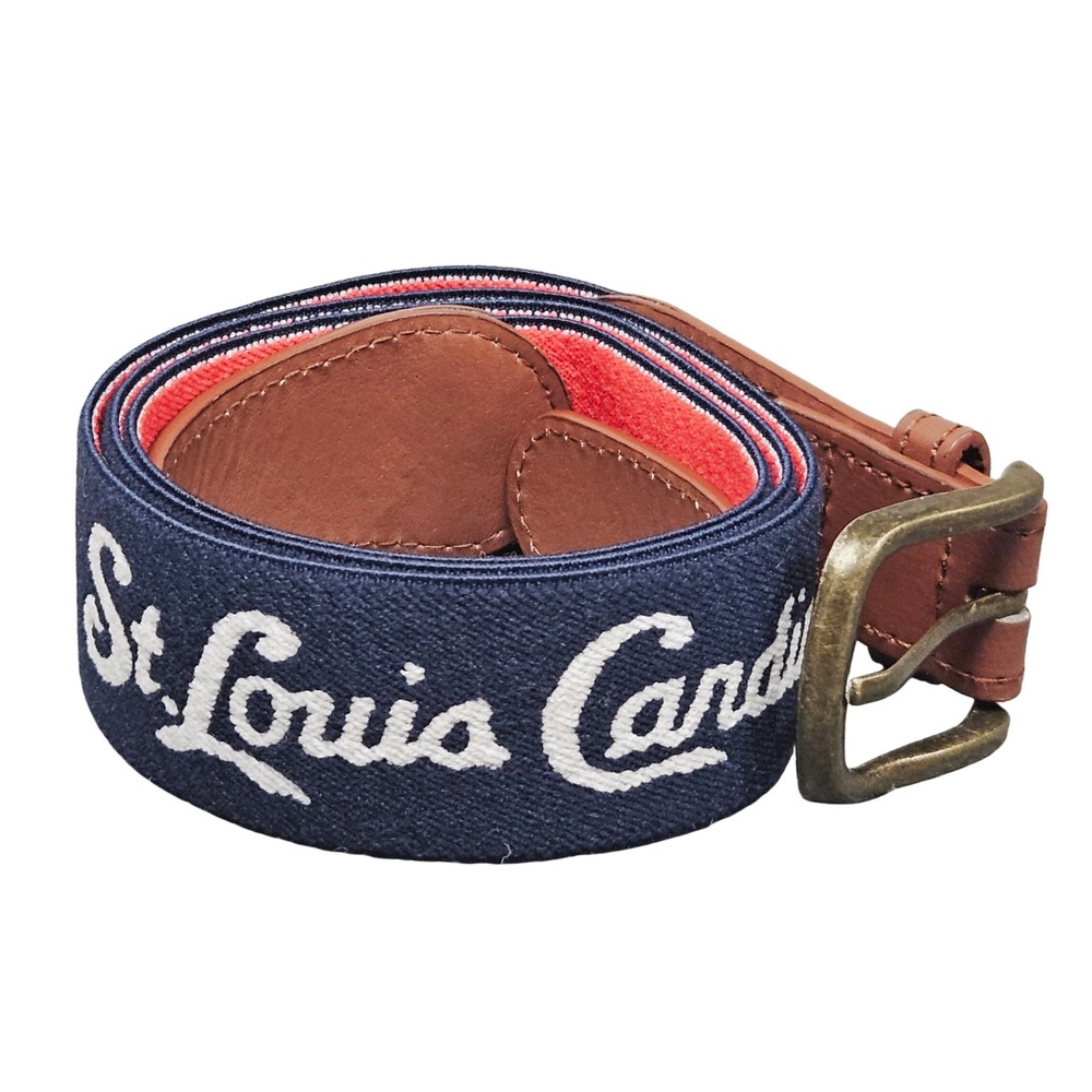 St Louis Cardinals Woven Belt Sz 42 Leather Brass Buckle Baseball‎ Fan